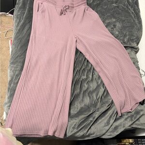 Sleep wear Pink Wide-Leg Ribbed Pants